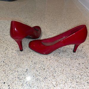Patent Vegan Leather Red Pumps  Size 5W - Like New